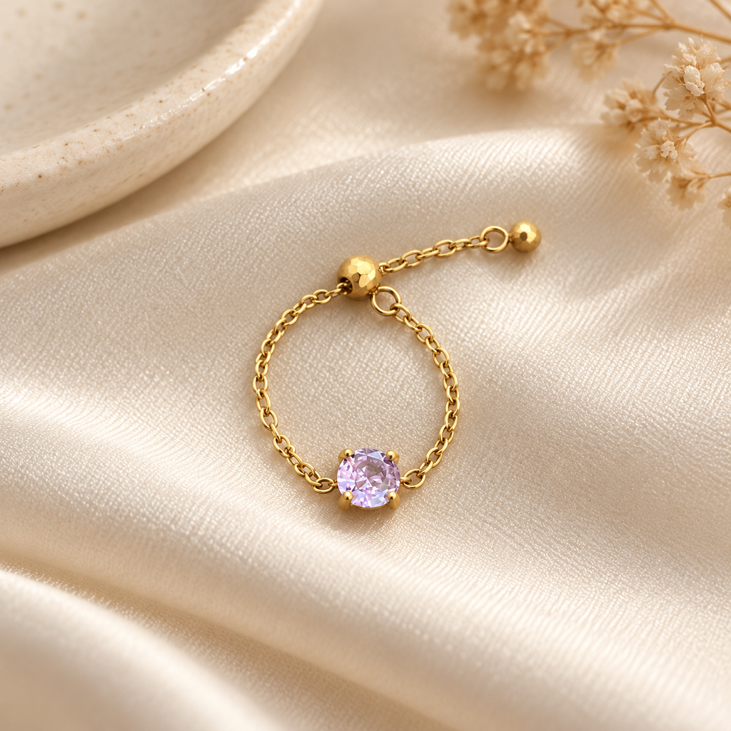 Aurelia Solitaire Adjustable Chain Ring