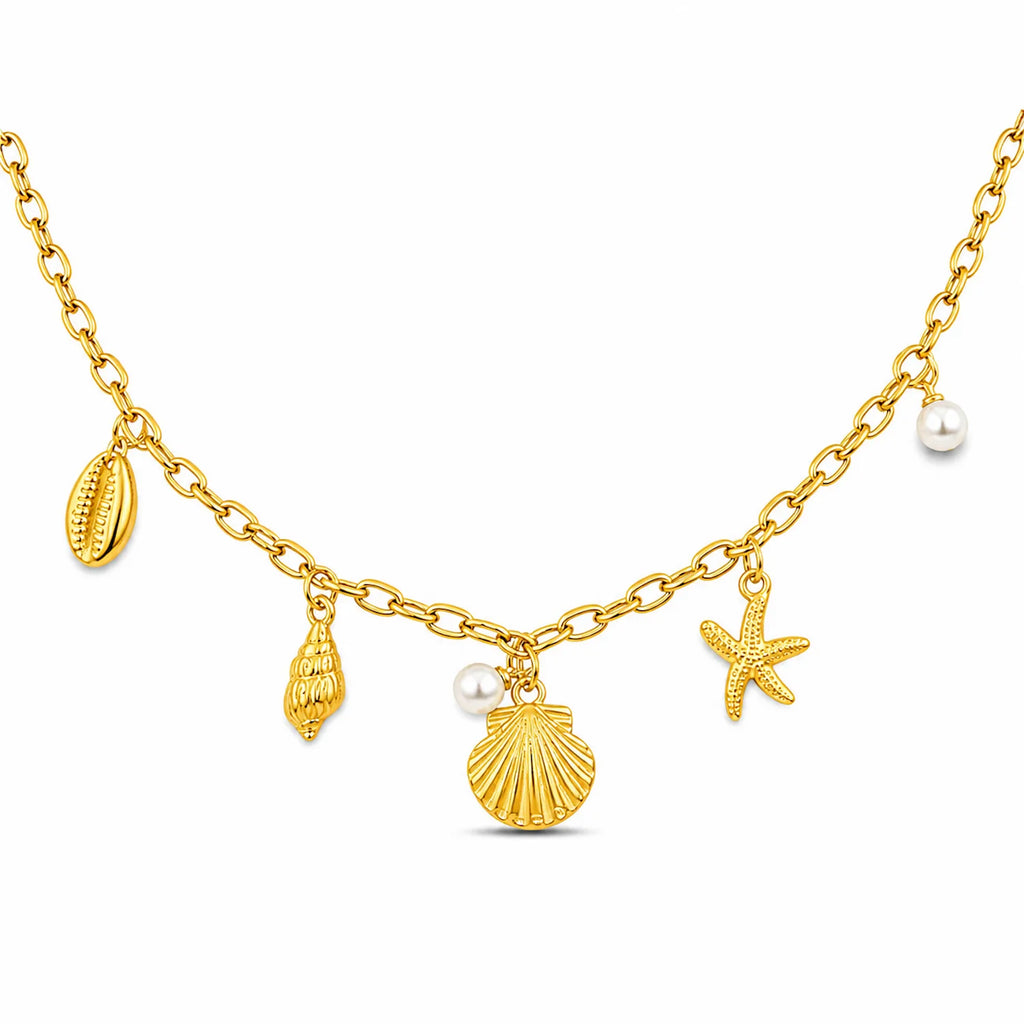 Shell Pearl Beach Charm Necklace