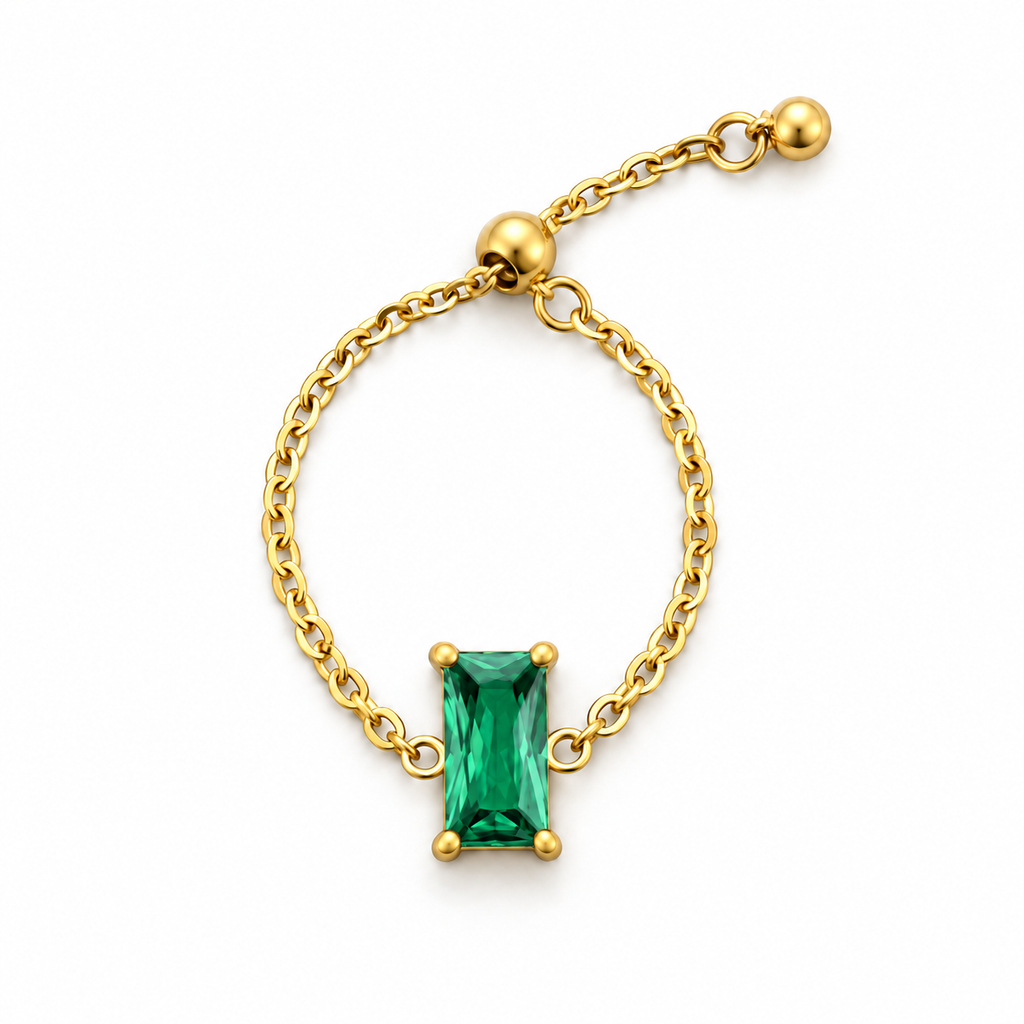Kiara Baguette Solitaire Adjustable Chain Ring