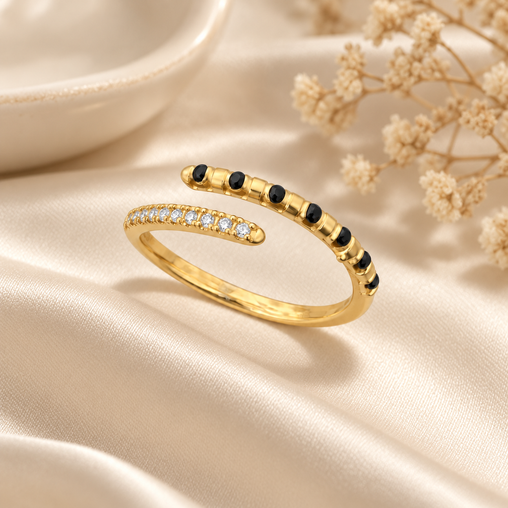 Open Curve Black Bead Mangalsutra Ring
