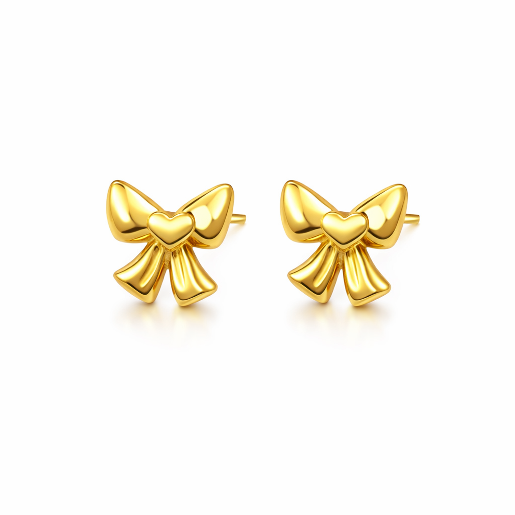 Dainty Heart Bow Stud Earrings