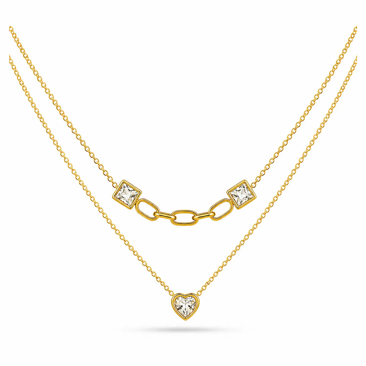 Heart Square Layer Necklace