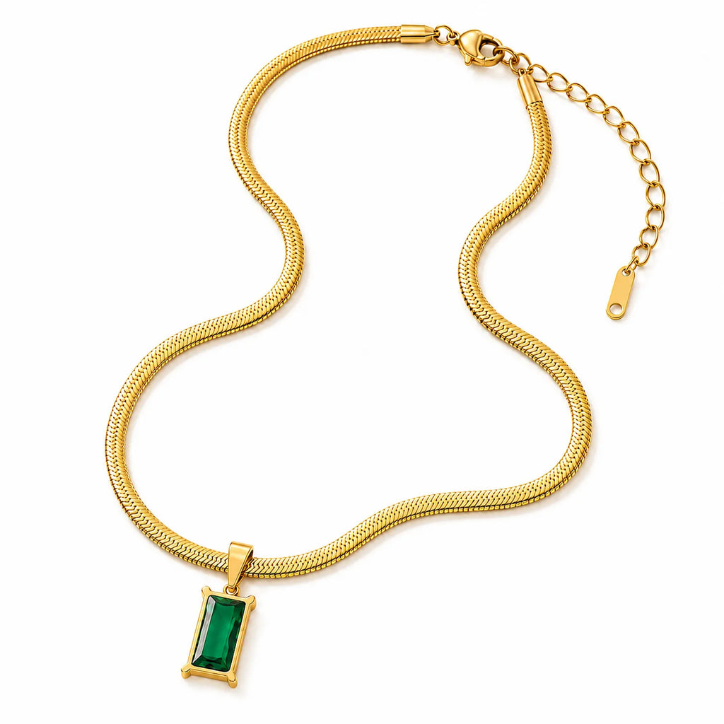Emerald Stone Charm Snake Chain