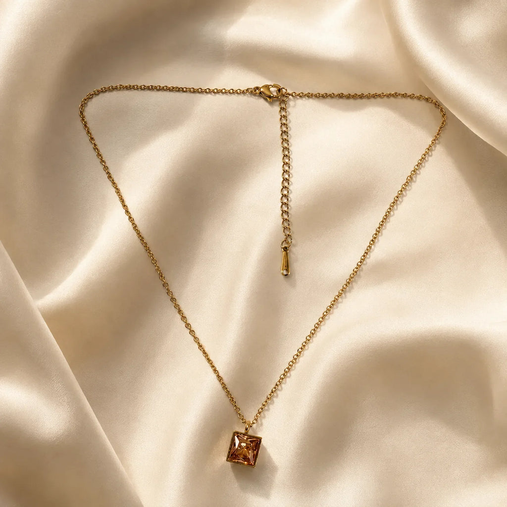 Square Single Stone Necklace