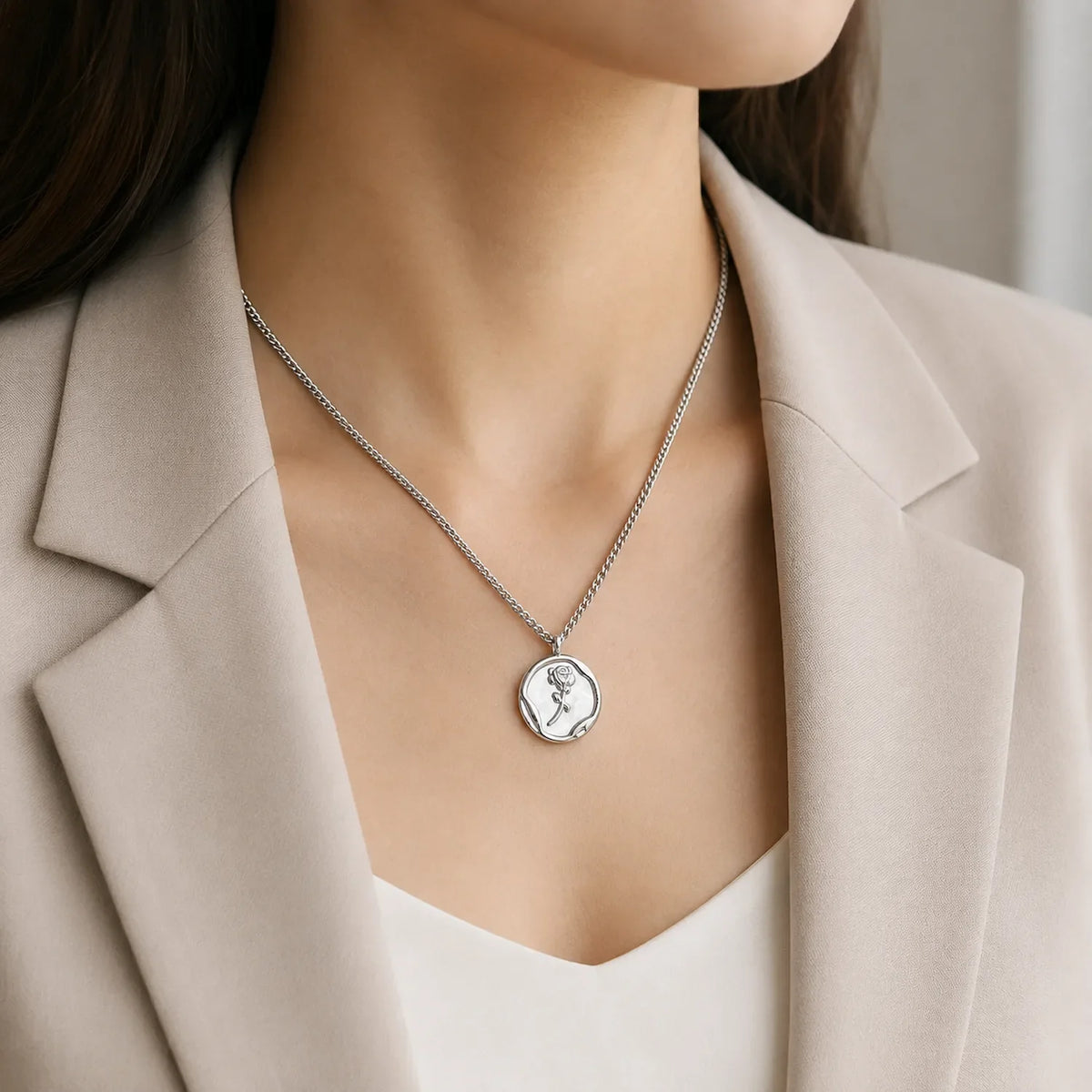 Circle Rose Stamp Necklace
