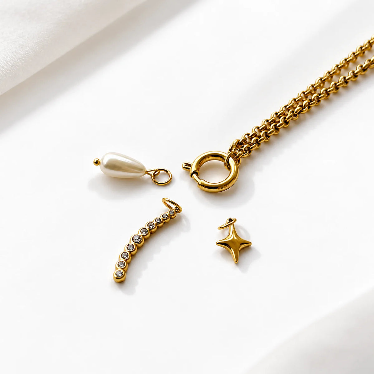 Star Pearl Diamond Multi Charms Necklace