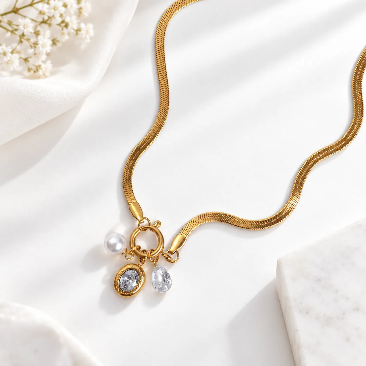Pearl Diamond Multi Charms Necklace