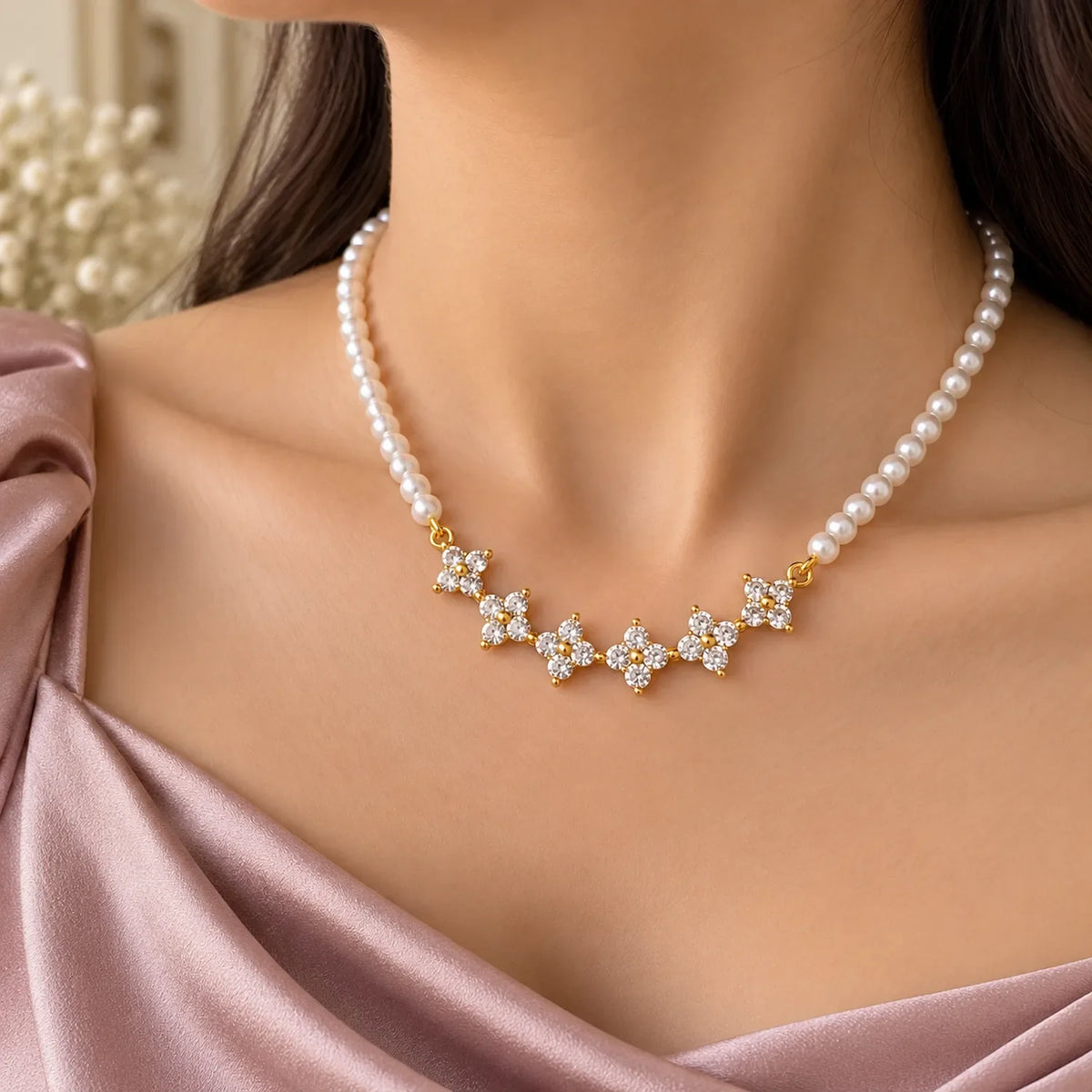 Pearl Diamond Pendant Necklace
