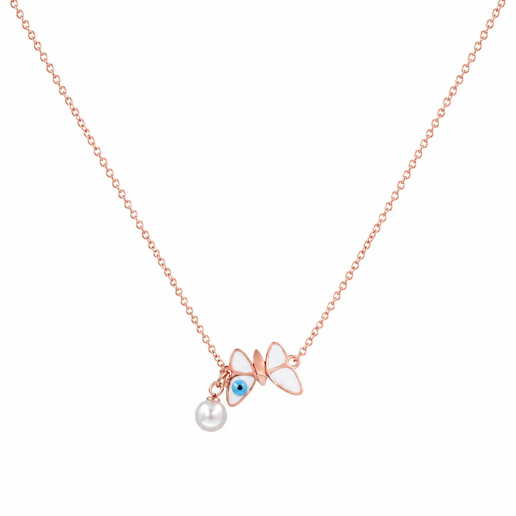 Evil Eye Butterfly & Pearl Necklace