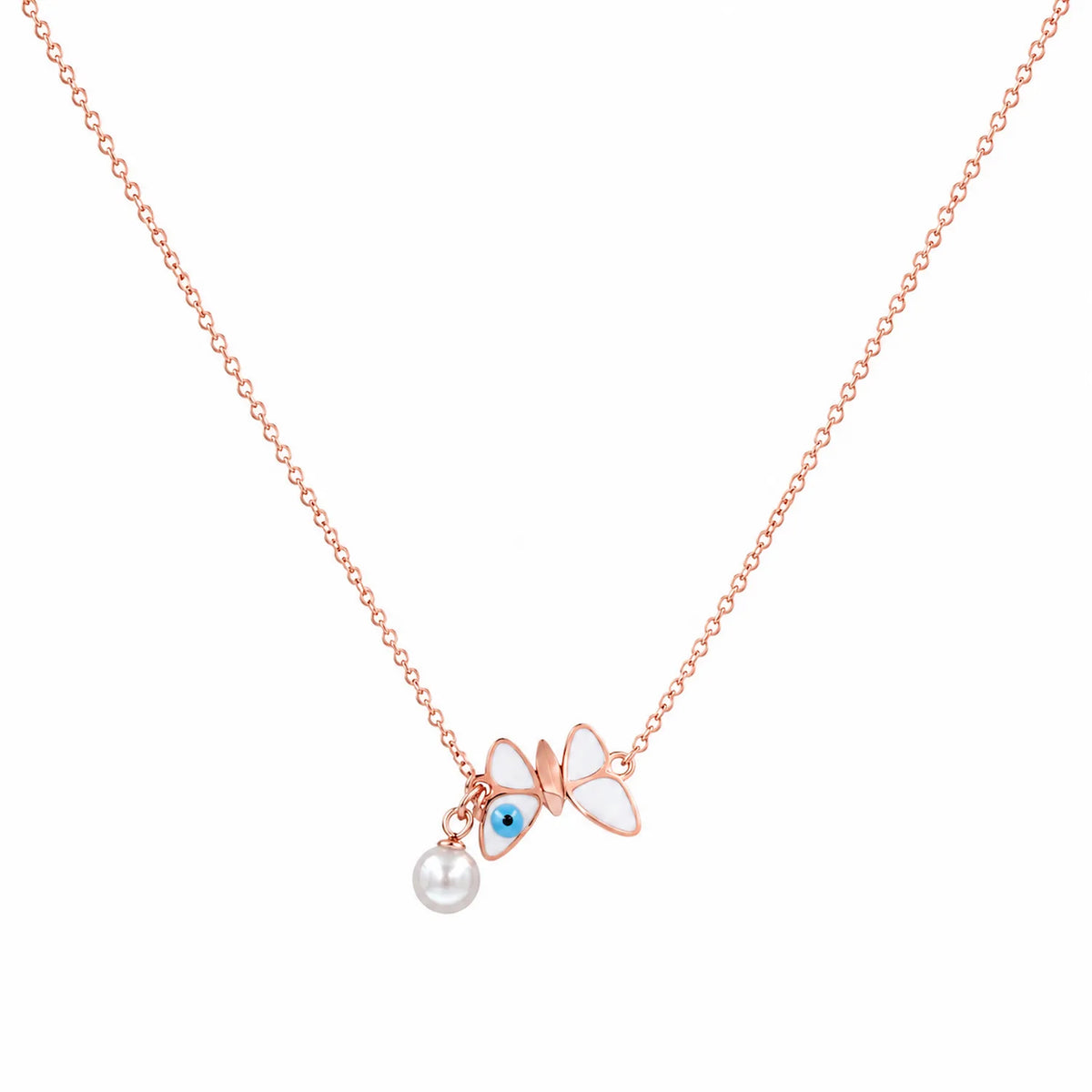 Evil Eye Butterfly & Pearl Necklace