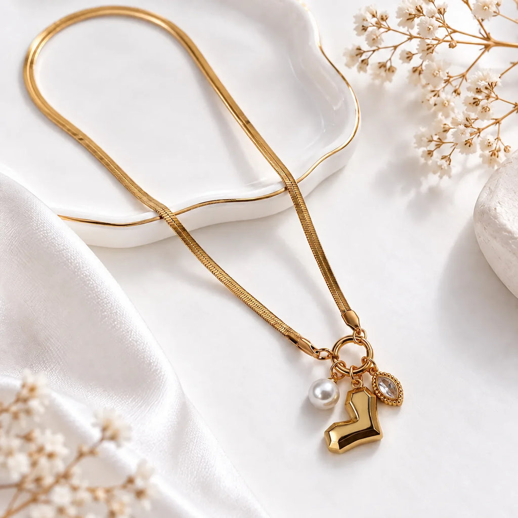 Heart Pearl Diamond Multi Charms Necklace
