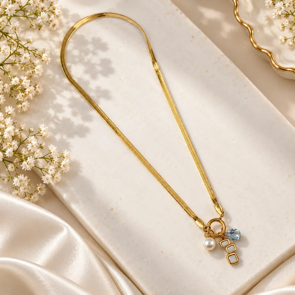 Shell Diamond Multi Charms Necklace