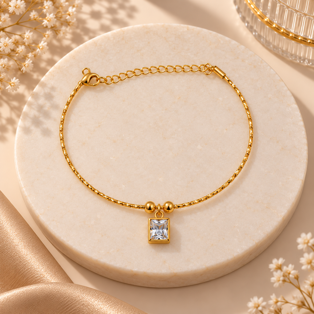 Square Stone Wire Charm Bracelet