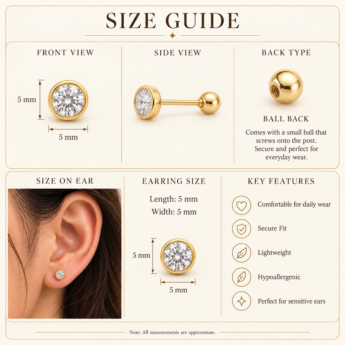 Solitaire Bezel Ball Back Stud
